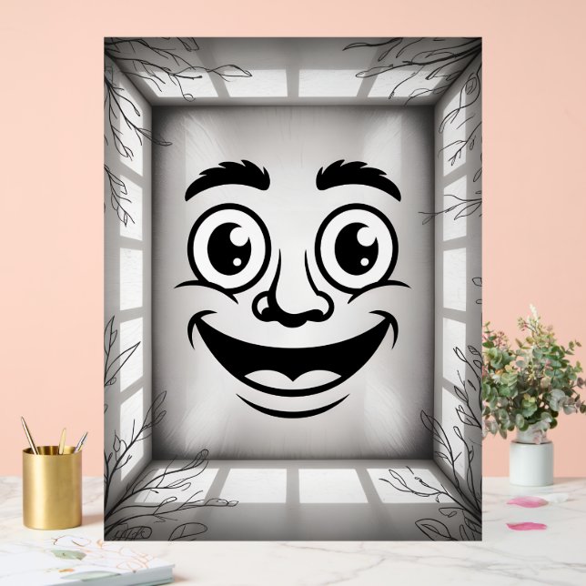 cartoon face illustration features large, expressi acrylic sign (Wedding)