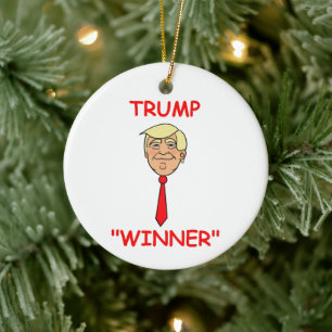 Cartoon Face Trump with Tie - "Winner" Ceramic Tree Decoration
