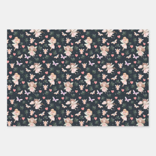 Cartoon Fairy With Flowers Seamless Pattern Wrapping Paper Sheet