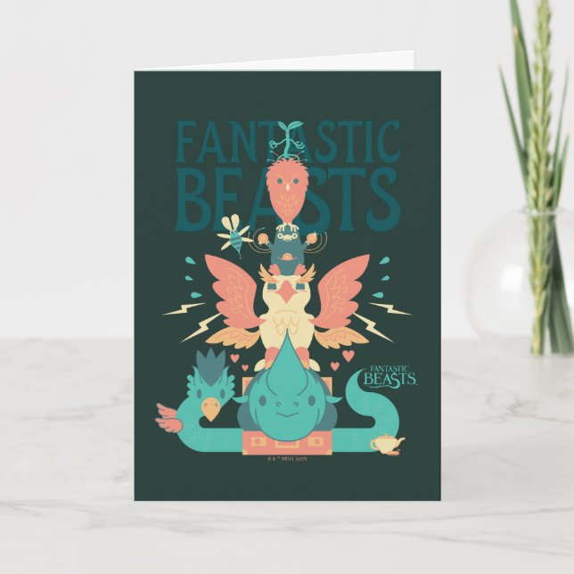 Cartoon Fantastic Beasts Emerge From Suitcase Card (Front)