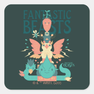 Cartoon Fantastic Beasts Emerge From Suitcase Square Sticker
