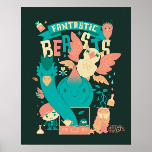 Cartoon Fantastic Beasts With Newt Scamander Poster