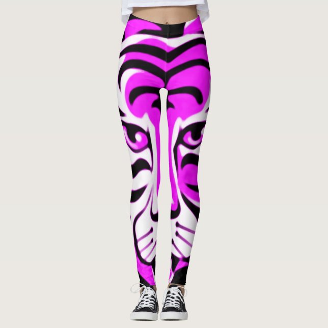 Cartoon Fantasy Purple tiger Animal Leggings (Front)