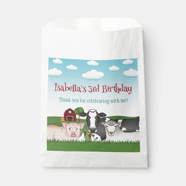 Cartoon Farm Animals Kid's Birthday Thank You Favour Bags (Front)
