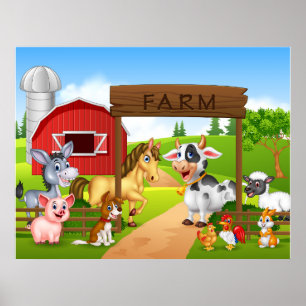 Cartoon farm animals poster