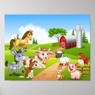 Cartoon farm animals poster