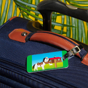 Cartoon Farm Scene with Horse Cat and Goat  Luggage Tag