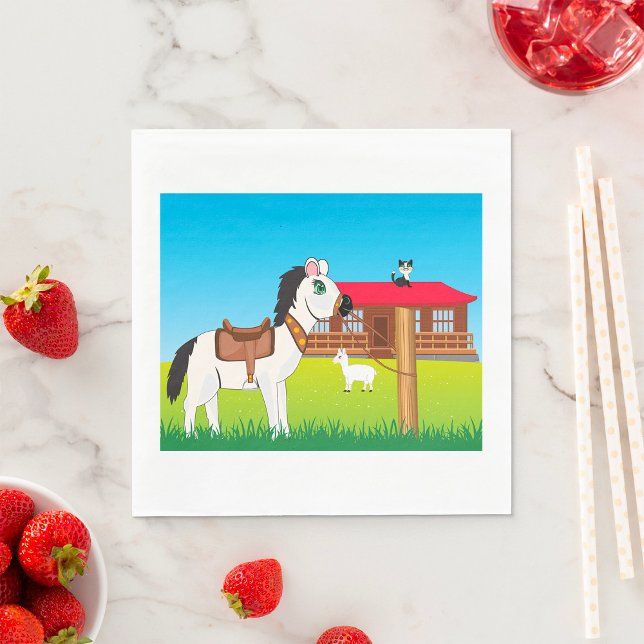Cartoon Farm Scene with Horse Cat and Goat  Napkin (Creator Uploaded)