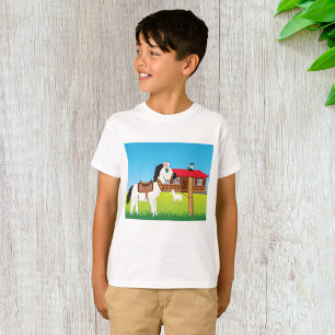 Cartoon Farm Scene with Horse Cat and Goat  T-Shirt
