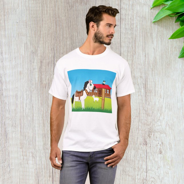 Cartoon Farm Scene with Horse Cat and Goat  T-Shirt (Creator Uploaded)