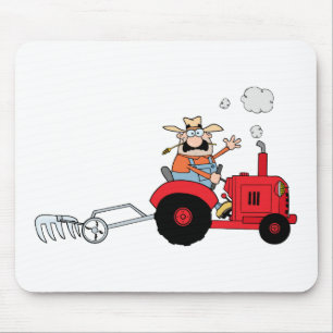 Cartoon Farmer Driving A Red Tractor Mouse Mat