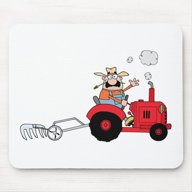Cartoon Farmer Driving A Red Tractor Mouse Mat (Front)