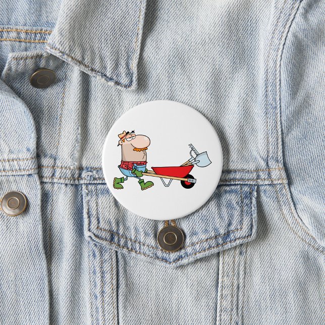 Cartoon Farmer with Wheelbarrow and Tools 7.5 Cm Round Badge (Creator Uploaded)