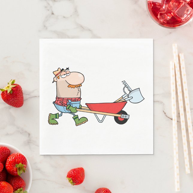 Cartoon Farmer with Wheelbarrow and Tools Napkin (Creator Uploaded)