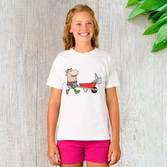 Cartoon Farmer with Wheelbarrow and Tools T-Shirt (Creator Uploaded)
