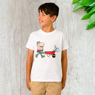 Cartoon Farmer with Wheelbarrow and Tools T-Shirt
