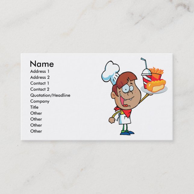 cartoon fast food waiter character business card (Front)
