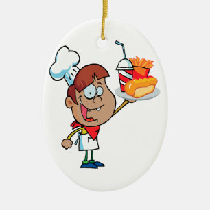 cartoon fast food waiter character ceramic tree decoration