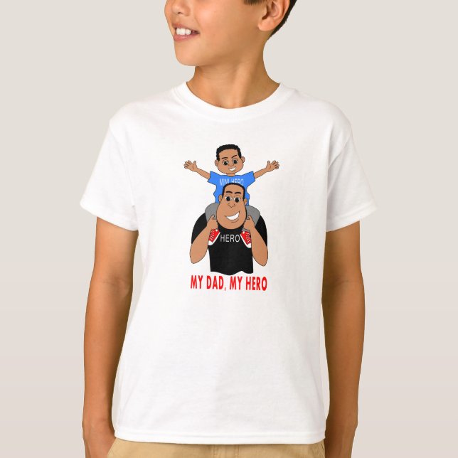 cartoon father and son boy on dad's shoulders T-Shirt (Front)
