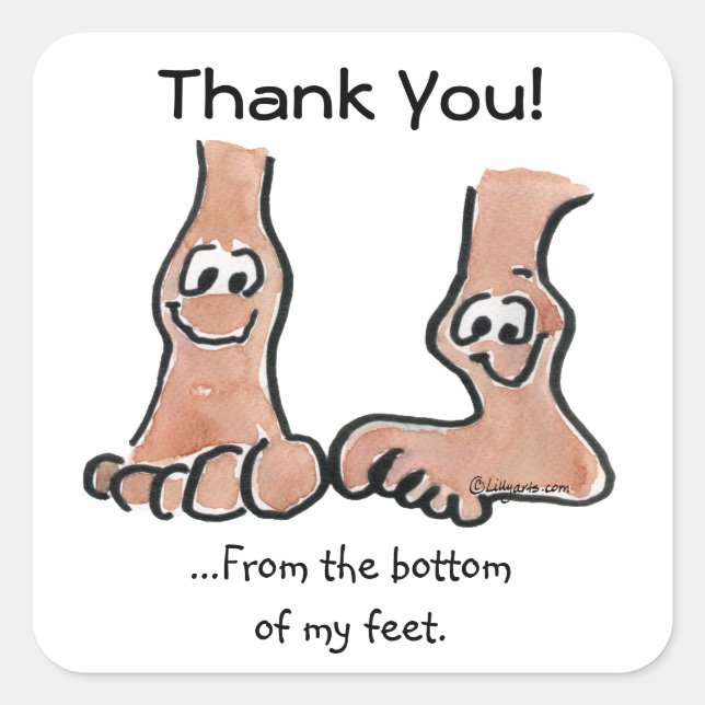 Cartoon Feet Thank You w/ Heart on Rect Sticker (Front)