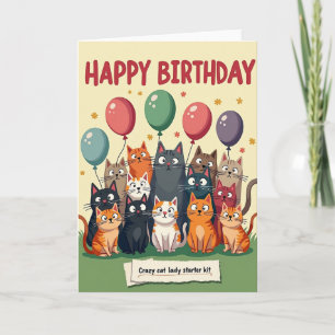 Cartoon Felines Birthday Card