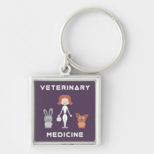 Cartoon Female Veterinary Medicine Key Ring