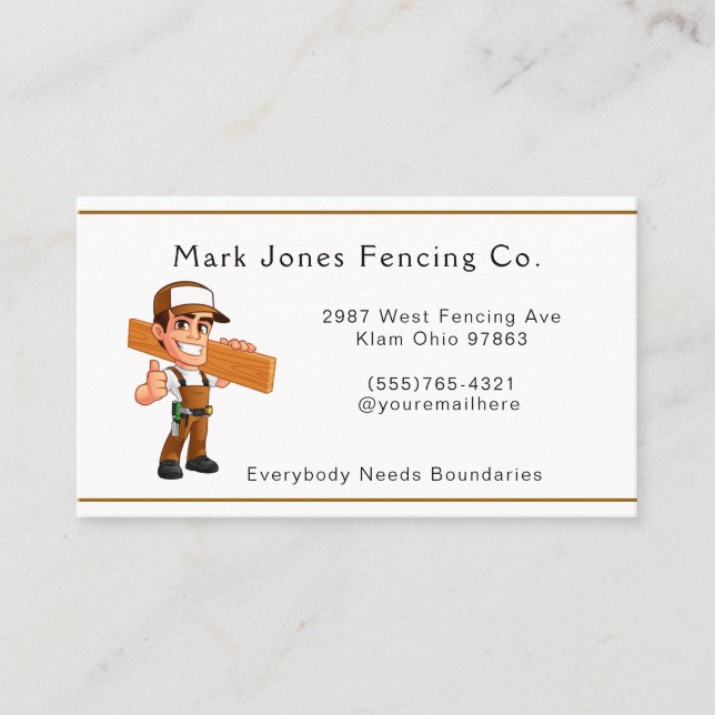 Cartoon Fencing Guy Company Service Business Card (Front)