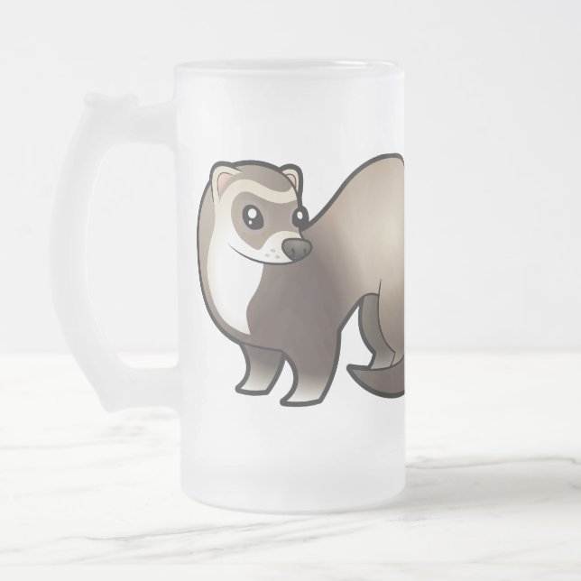 Cartoon Ferret Frosted Glass Beer Mug (Left)