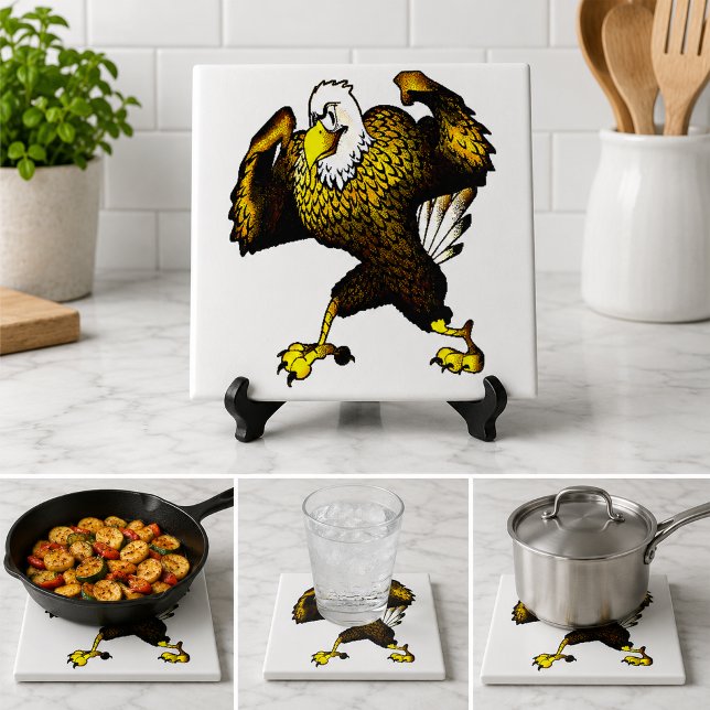 Cartoon Fighting Bald Eagle Bird Decor Kitchen Tile (Cartoon Fighting Bald Eagle Bird Decor Kitchen Ceramic Tile)