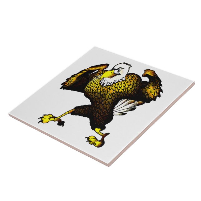 Cartoon Fighting Bald Eagle Bird Decor Kitchen Tile (Side)
