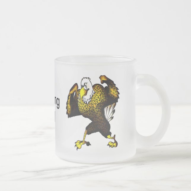 Cartoon Fighting Eagle Frosted Glass Coffee Mug (Right)