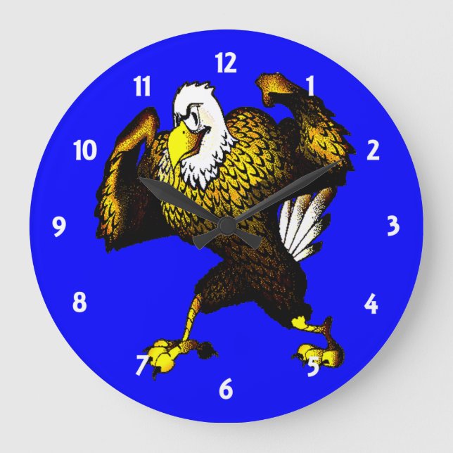 Cartoon Fighting Eagle Large Clock (Front)