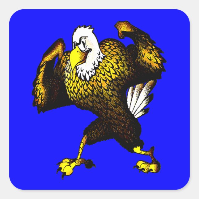 Cartoon Fighting Eagle Square Sticker (Front)