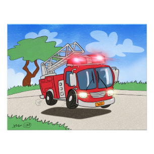 Cartoon Fire Engine Photo Print