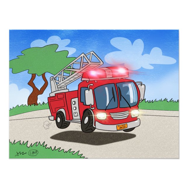 Cartoon Fire Engine Photo Print (Front)