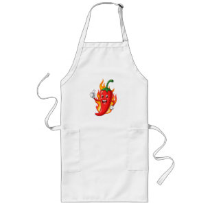 Cartoon Fire Pepper Mascot With Grinning Face Long Apron