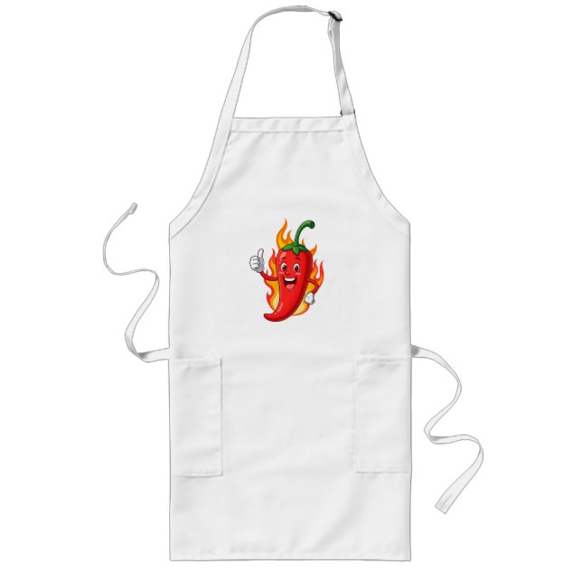 Cartoon Fire Pepper Mascot With Grinning Face Long Apron (Front)