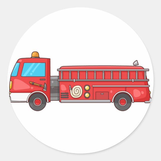 Cartoon Fire Truck/Engine Classic Round Sticker (Front)
