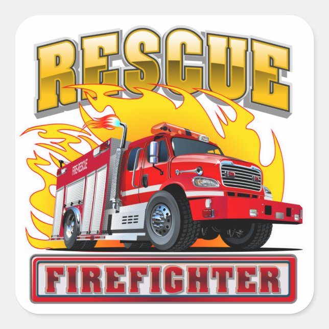 Cartoon Fire Truck Square Sticker (Front)