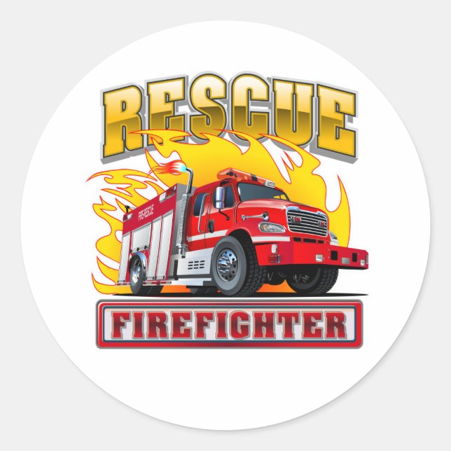 Cartoon Fire Truck T-Shirt Classic Round Sticker (Front)