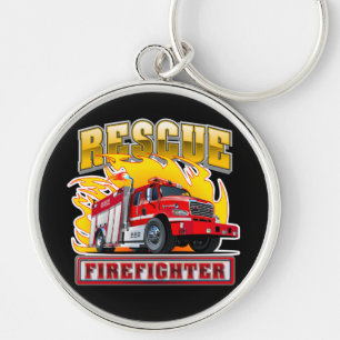 Cartoon Fire Truck T-Shirt Key Ring