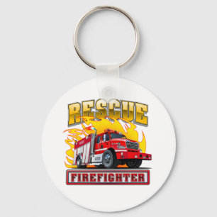 Cartoon Fire Truck T-Shirt Key Ring