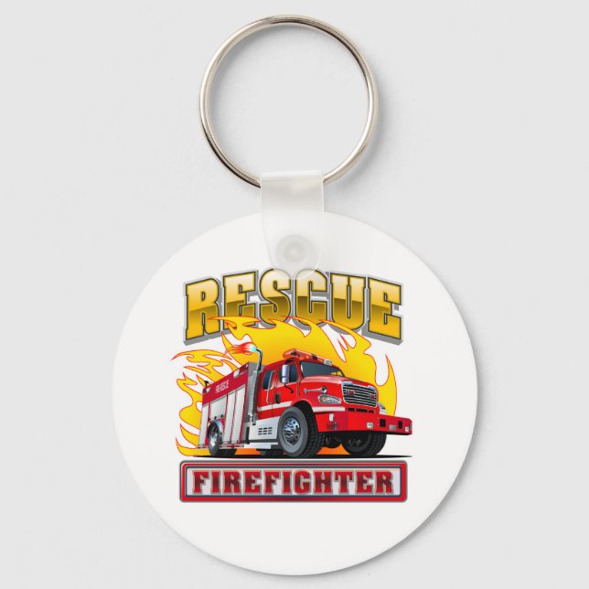 Cartoon Fire Truck T-Shirt Key Ring (Front)