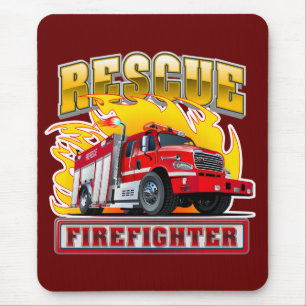 Cartoon Fire Truck T-Shirt Mouse Mat