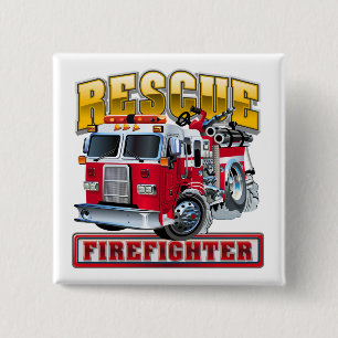 Cartoon firetruck 15 cm square badge