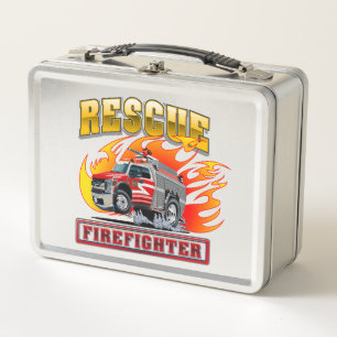 Cartoon firetruck metal lunch box