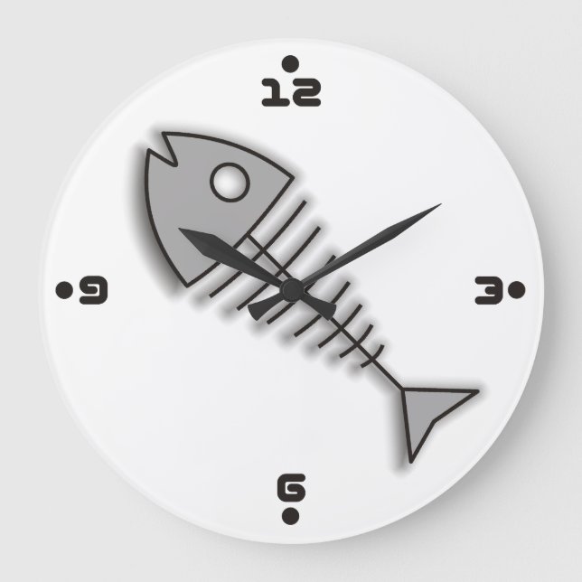 Cartoon Fish Bones Funny Wall Clock with Numbers (Front)