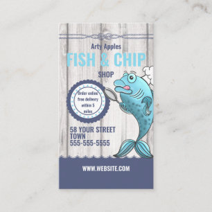 Cartoon Fish Chip Shop Nautical Wood fish fry Business Card