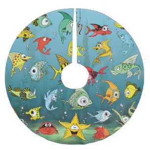 Cartoon Fish Underwater Brushed Polyester Tree Skirt