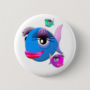 Cartoon Fish with BIg Lips and Eyelashes 6 Cm Round Badge